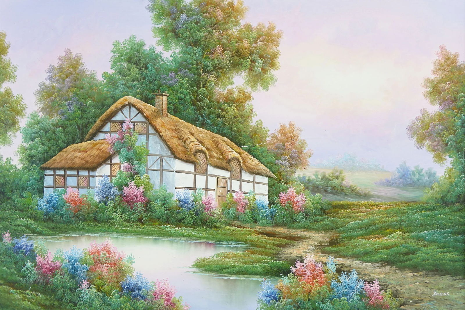 The Homestead, Large Original Oil Painting on Canvas, Signed - 2