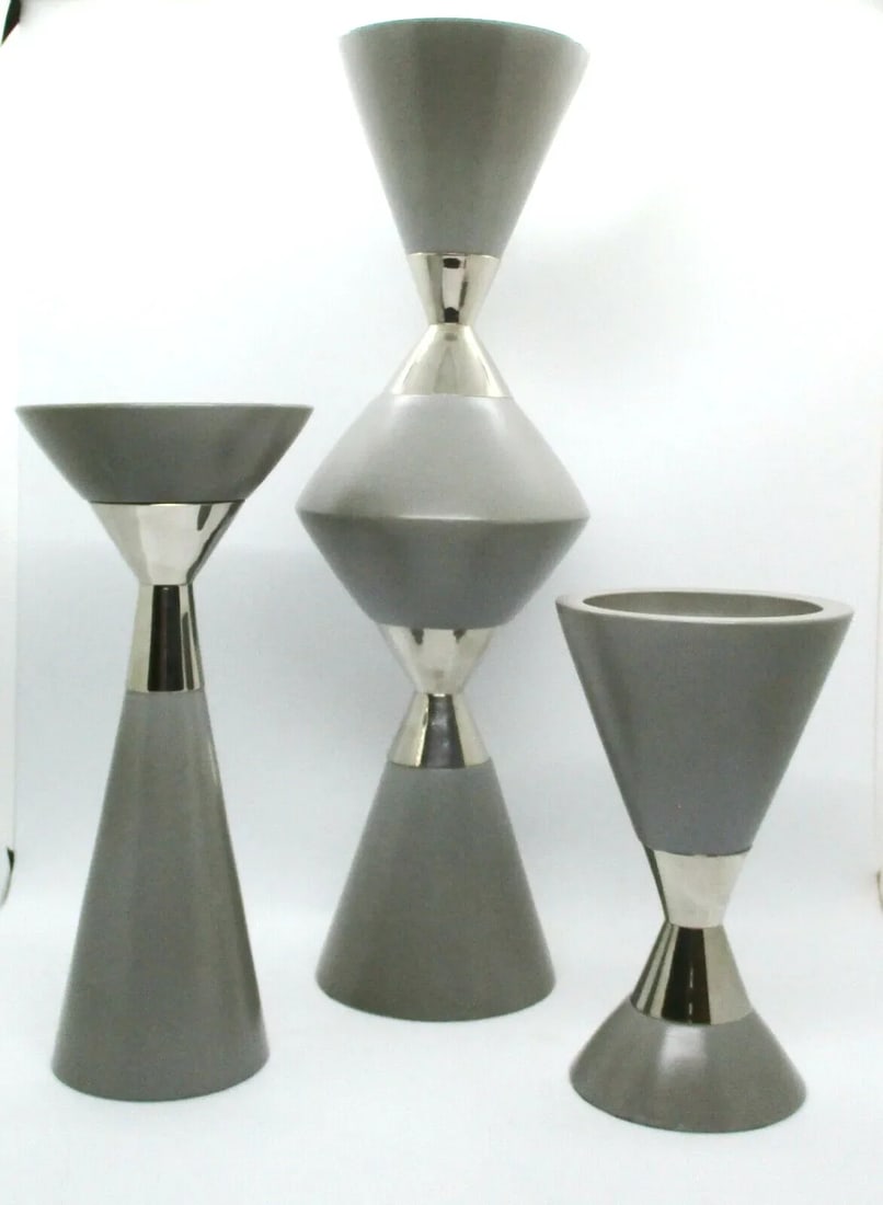 Global Views Dwell Studios Hourglass Pillar Candle Holders in Gray and Silver - Set of 3 - 13
