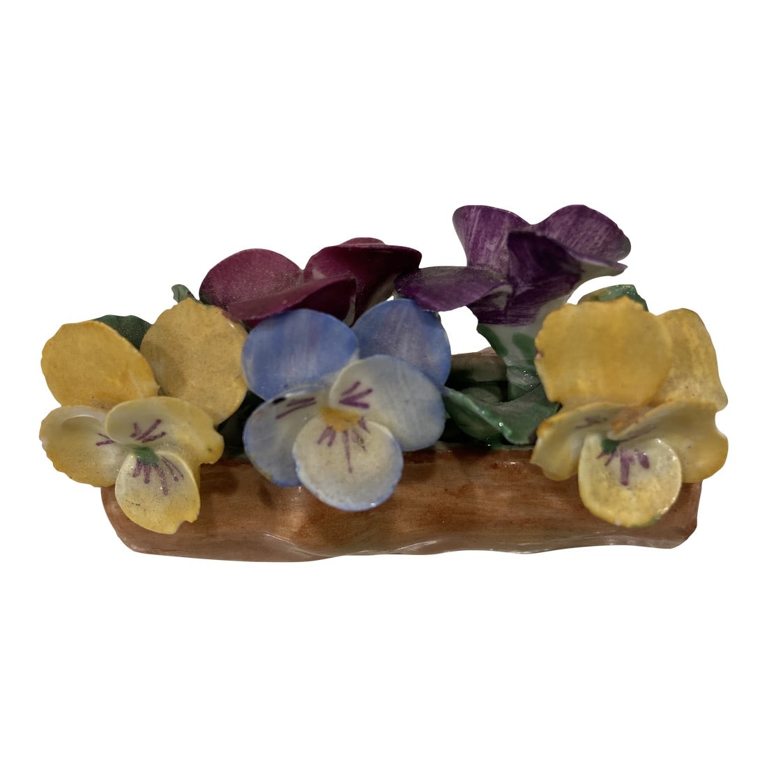 Antique Coalport Bone China Delicate Flowers in Log: Vintage, beautiful, miniature bone china floral bouquet in a log shaped pot. Made in England. Condition: Alterations: Original Condition Unaltered Imperfections: Some Imperfections Condition Notes: