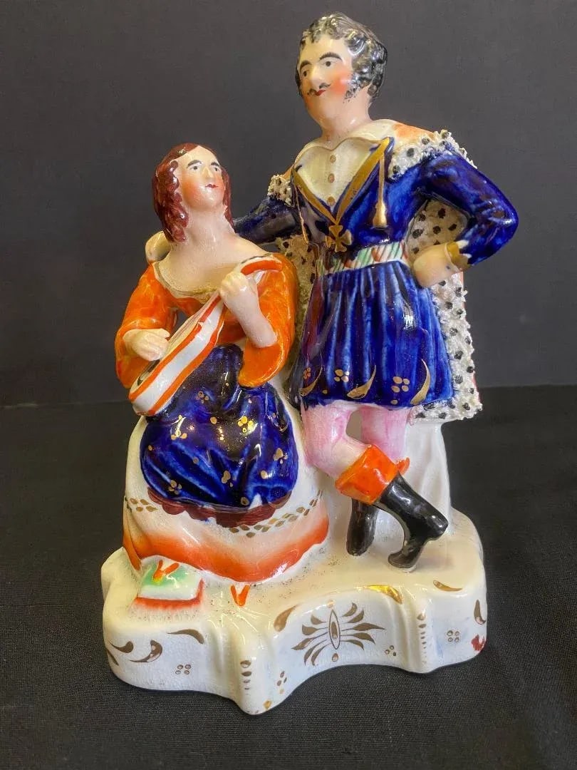 Staffordshire Figure of Girl Playing Musical Instrument - 10