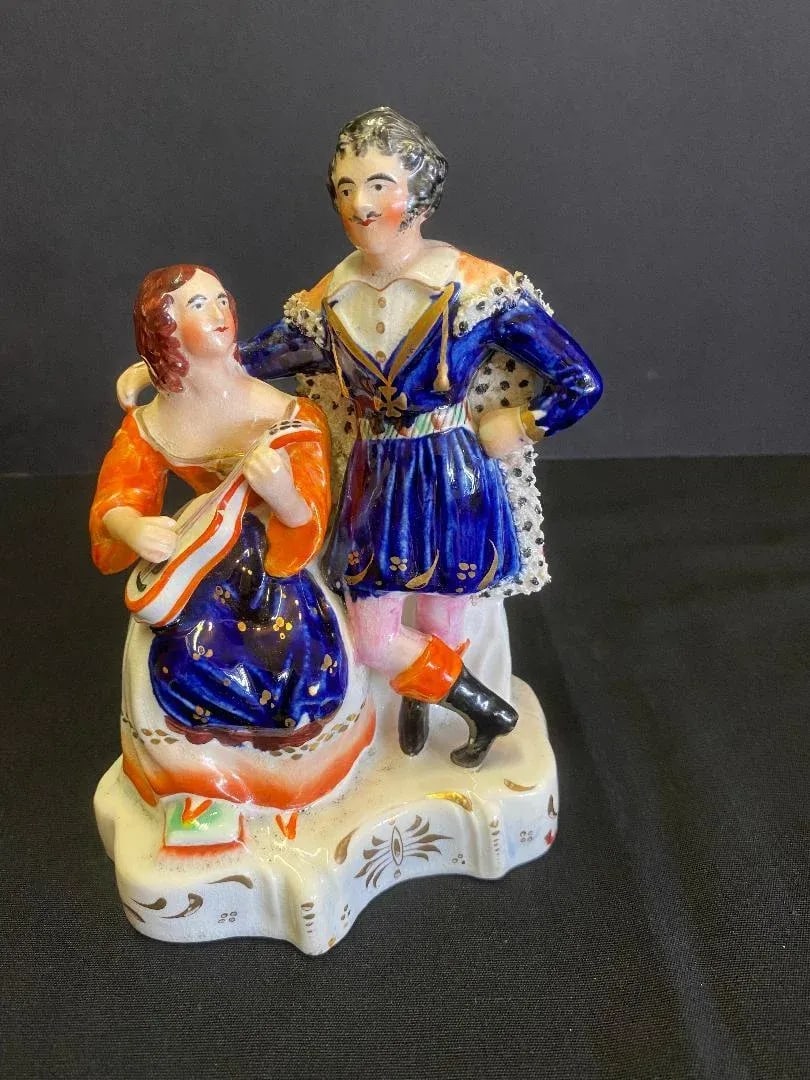 Staffordshire Figure of Girl Playing Musical Instrument - 4