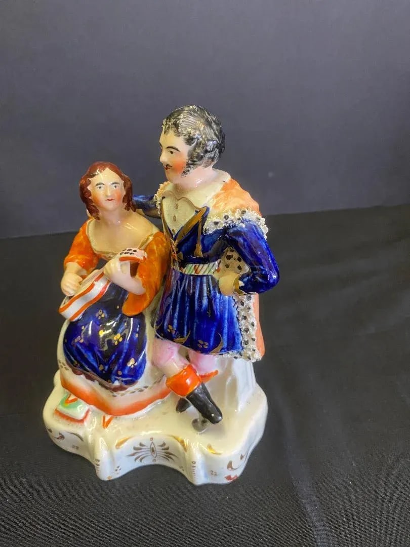 Staffordshire Figure of Girl Playing Musical Instrument - 5