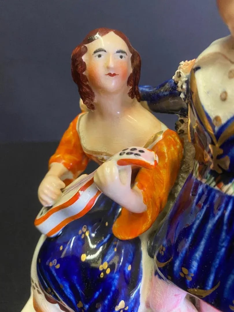 Staffordshire Figure of Girl Playing Musical Instrument - 7