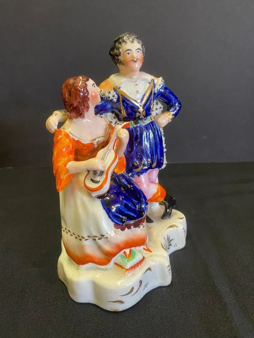 Staffordshire Figure of Girl Playing Musical Instrument - 8