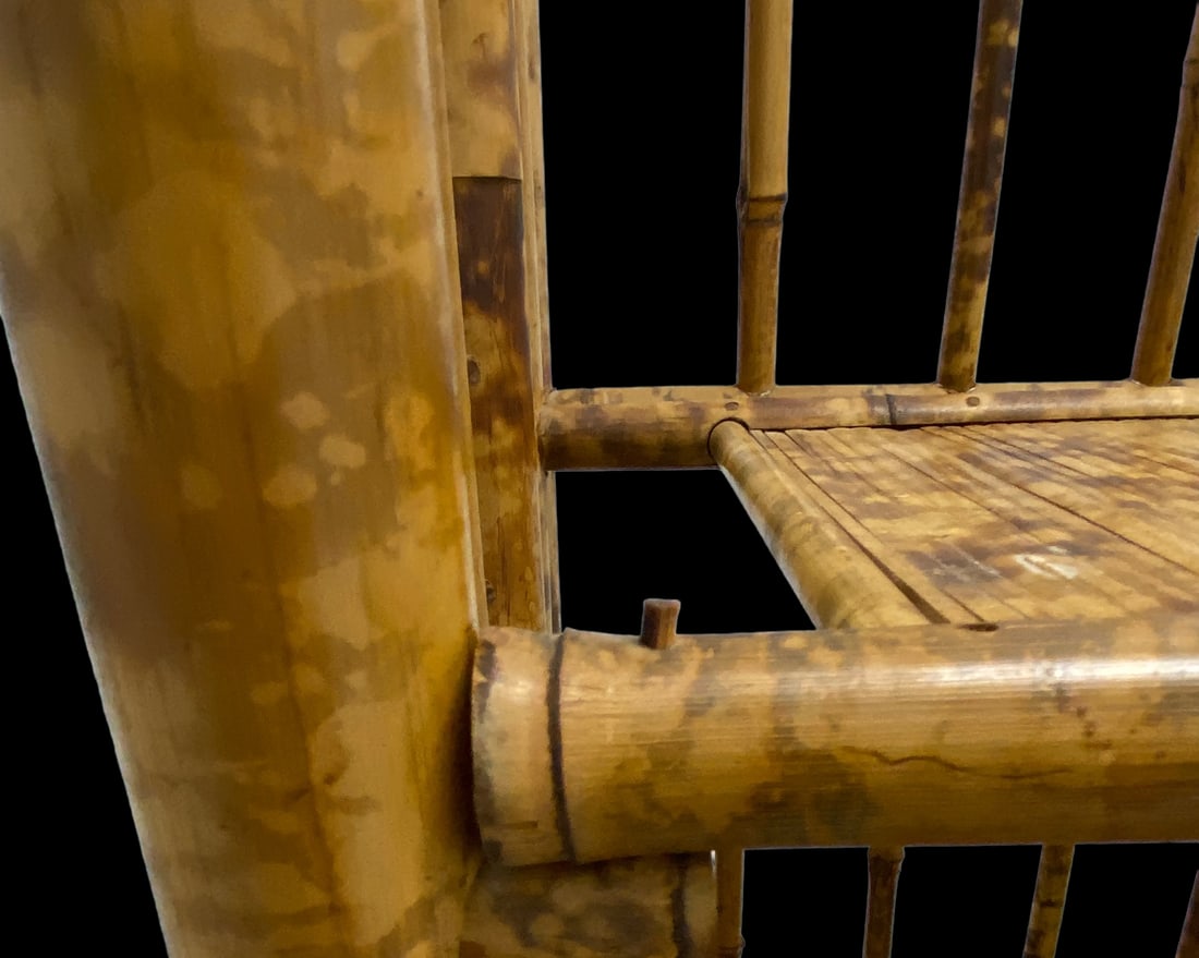 1970s Tall Vintage Burnt Bamboo Faux Tortoise Shell Four Shelf Etagere - 11