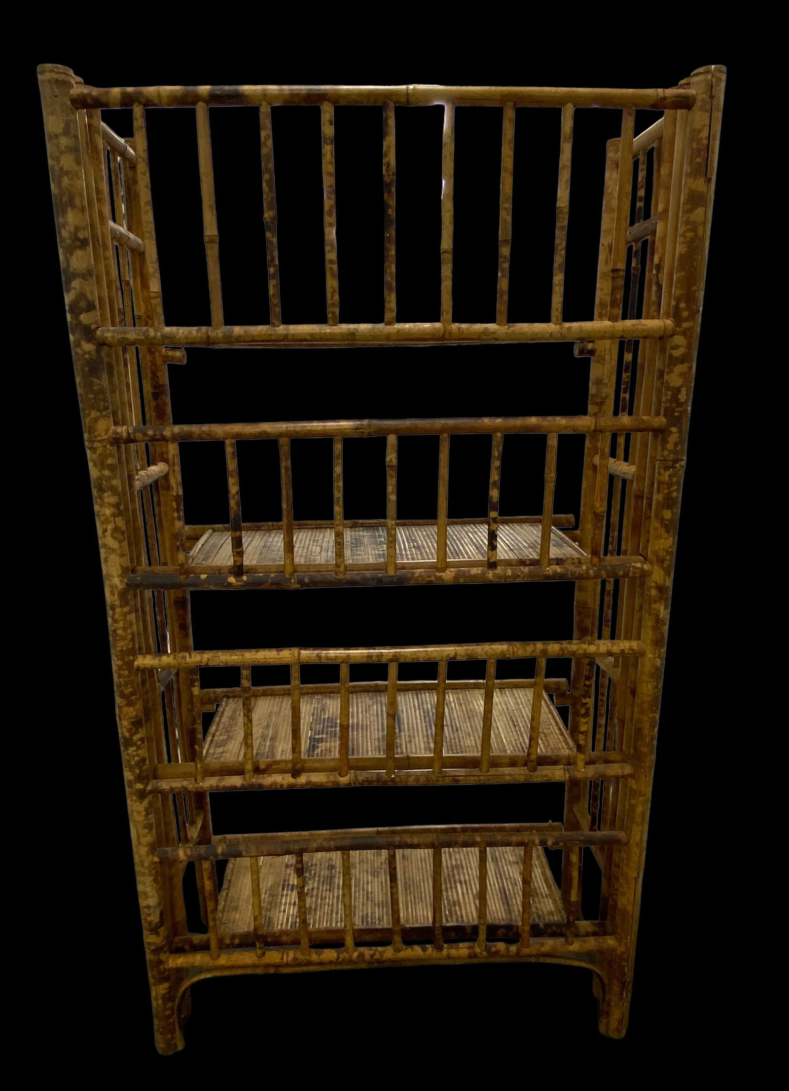 1970s Tall Vintage Burnt Bamboo Faux Tortoise Shell Four Shelf Etagere - 2