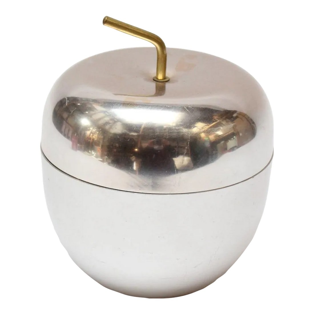 Mid-Century Italian Aluminum "Mela" Ice Bucket by Ettore Sottsass for Rinnovel: Mid-Century Italian Modern "mela" ("apple" in English) ice bucket by Ettore Sottsass for Rinnovel (1953, Italy). Composed of silver anodized aluminum with a rose-gold tinted interior and brass-color