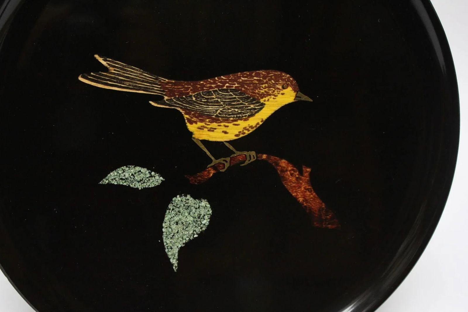 Pair of Mid-Century Black Resin Inlaid "Bird" Plates by Couroc - 10