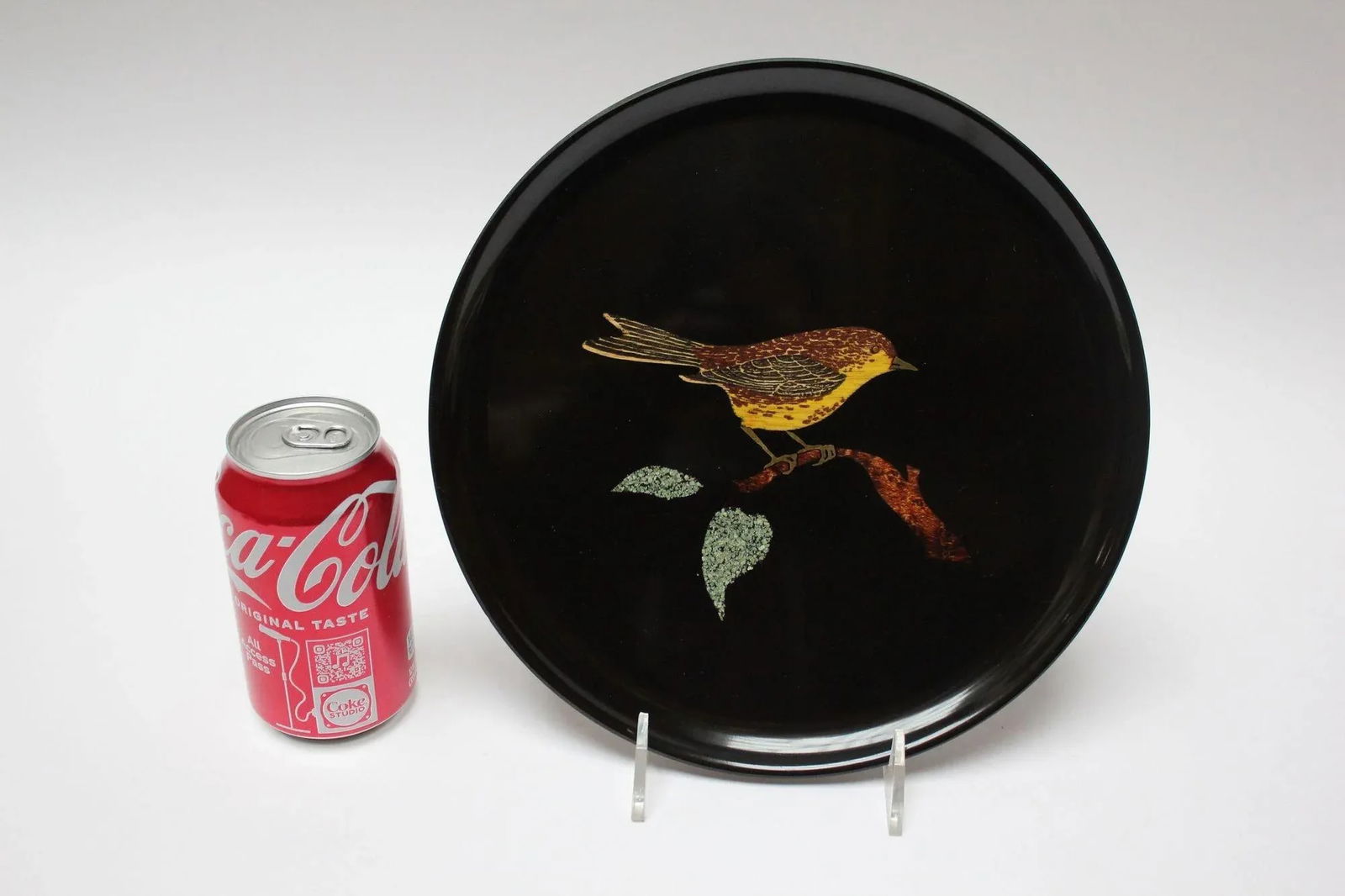 Pair of Mid-Century Black Resin Inlaid "Bird" Plates by Couroc - 6