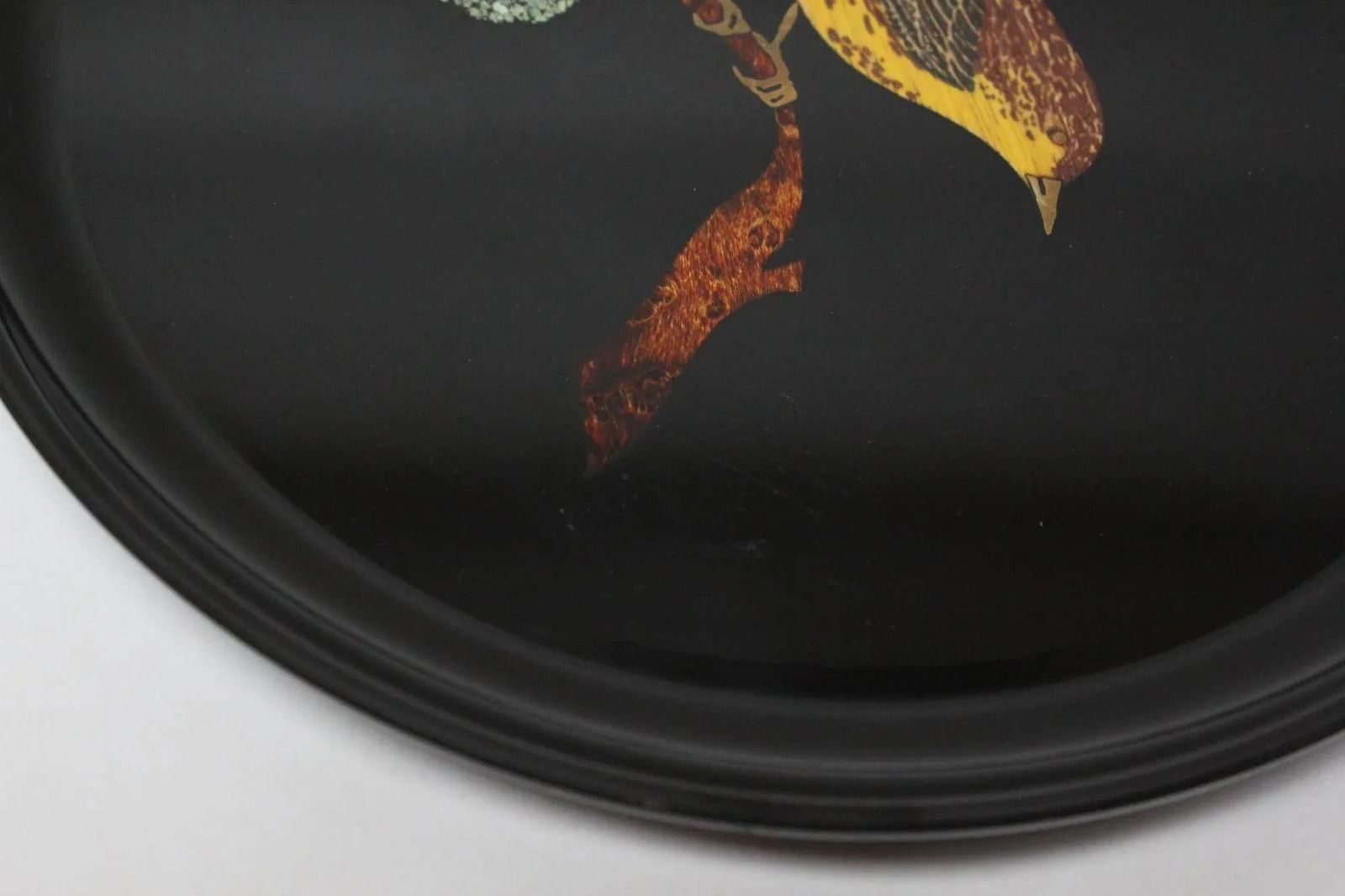 Pair of Mid-Century Black Resin Inlaid "Bird" Plates by Couroc - 8