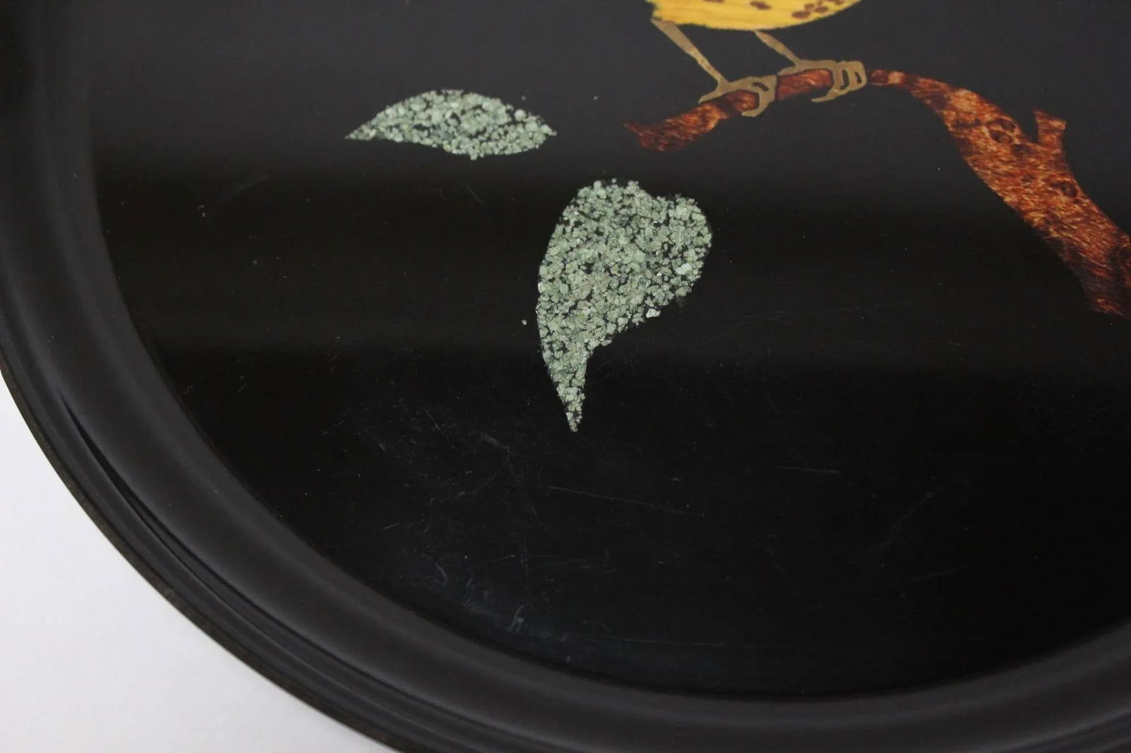 Pair of Mid-Century Black Resin Inlaid "Bird" Plates by Couroc - 9