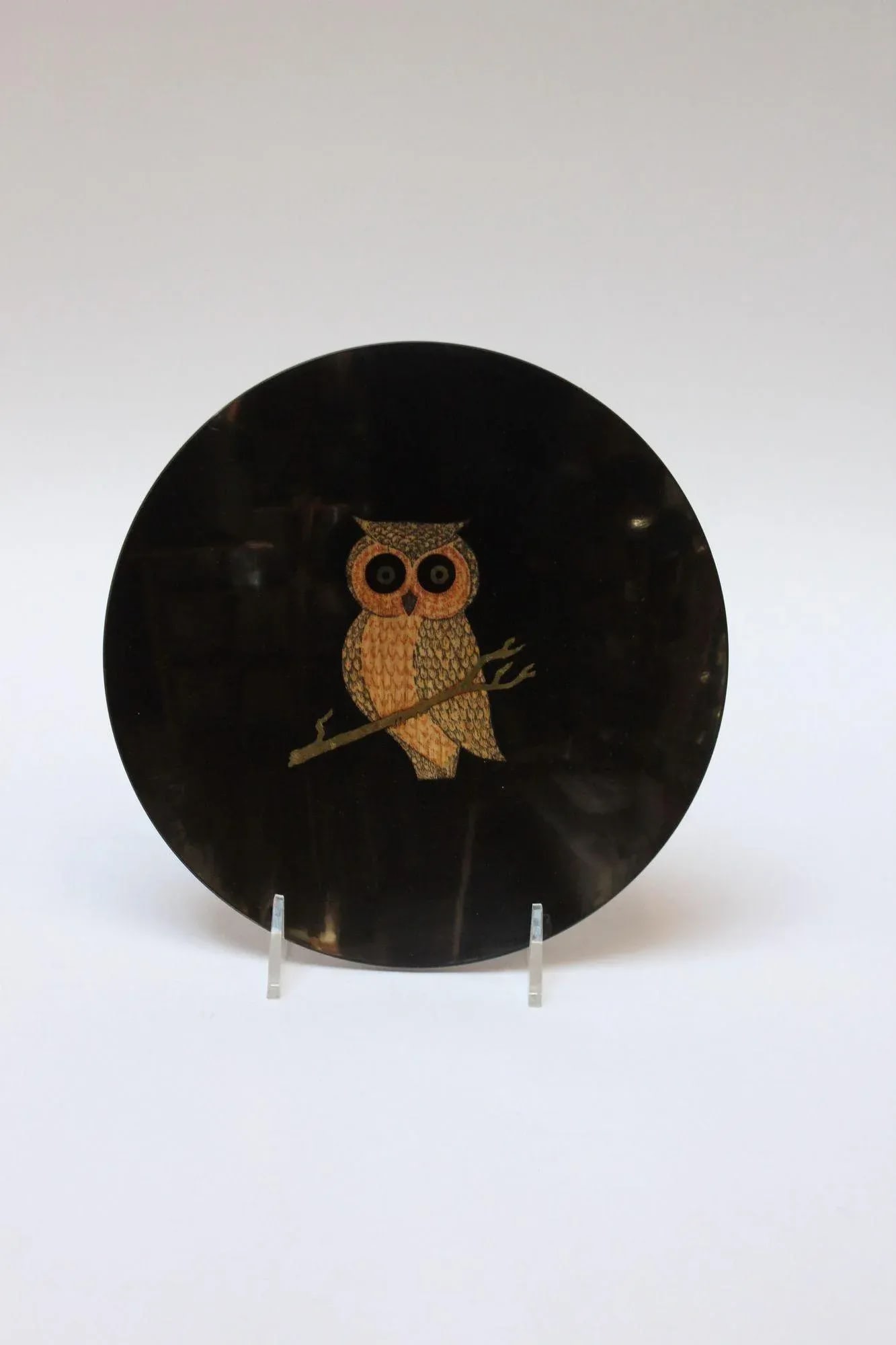 Mid-Century Couroc Black Resin Inlaid "Owl" Plate - 2