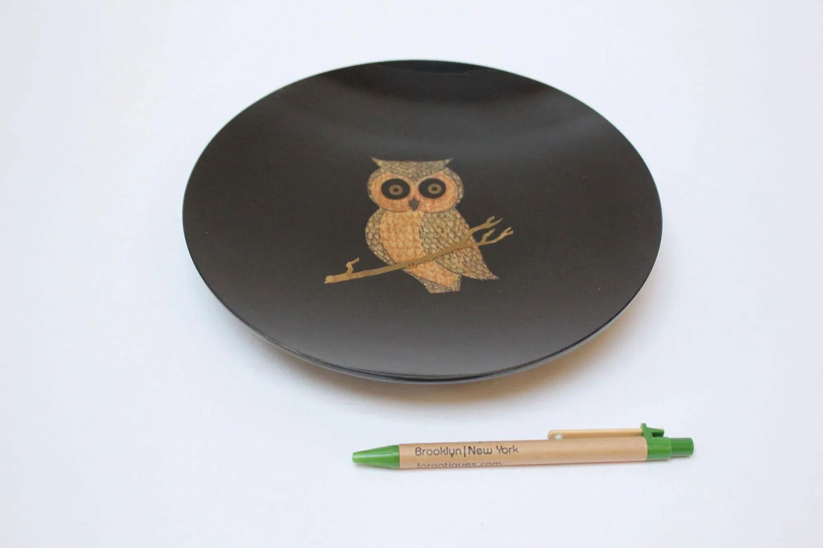 Mid-Century Couroc Black Resin Inlaid "Owl" Plate - 3