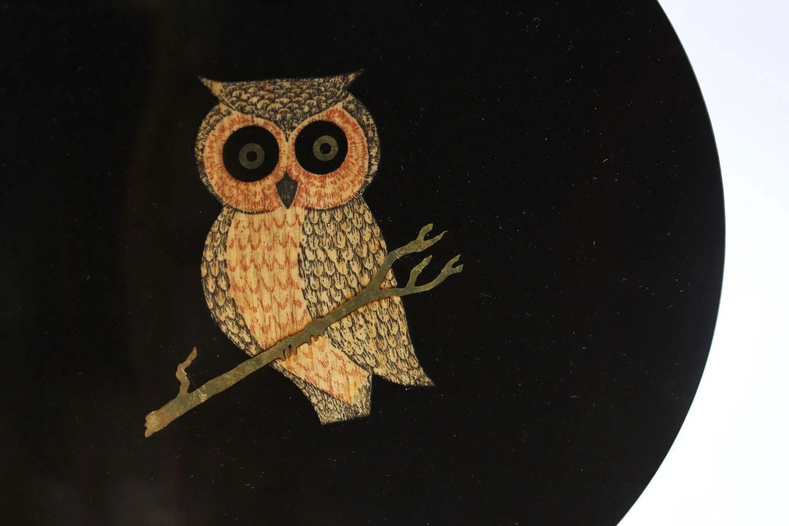 Mid-Century Couroc Black Resin Inlaid "Owl" Plate - 6