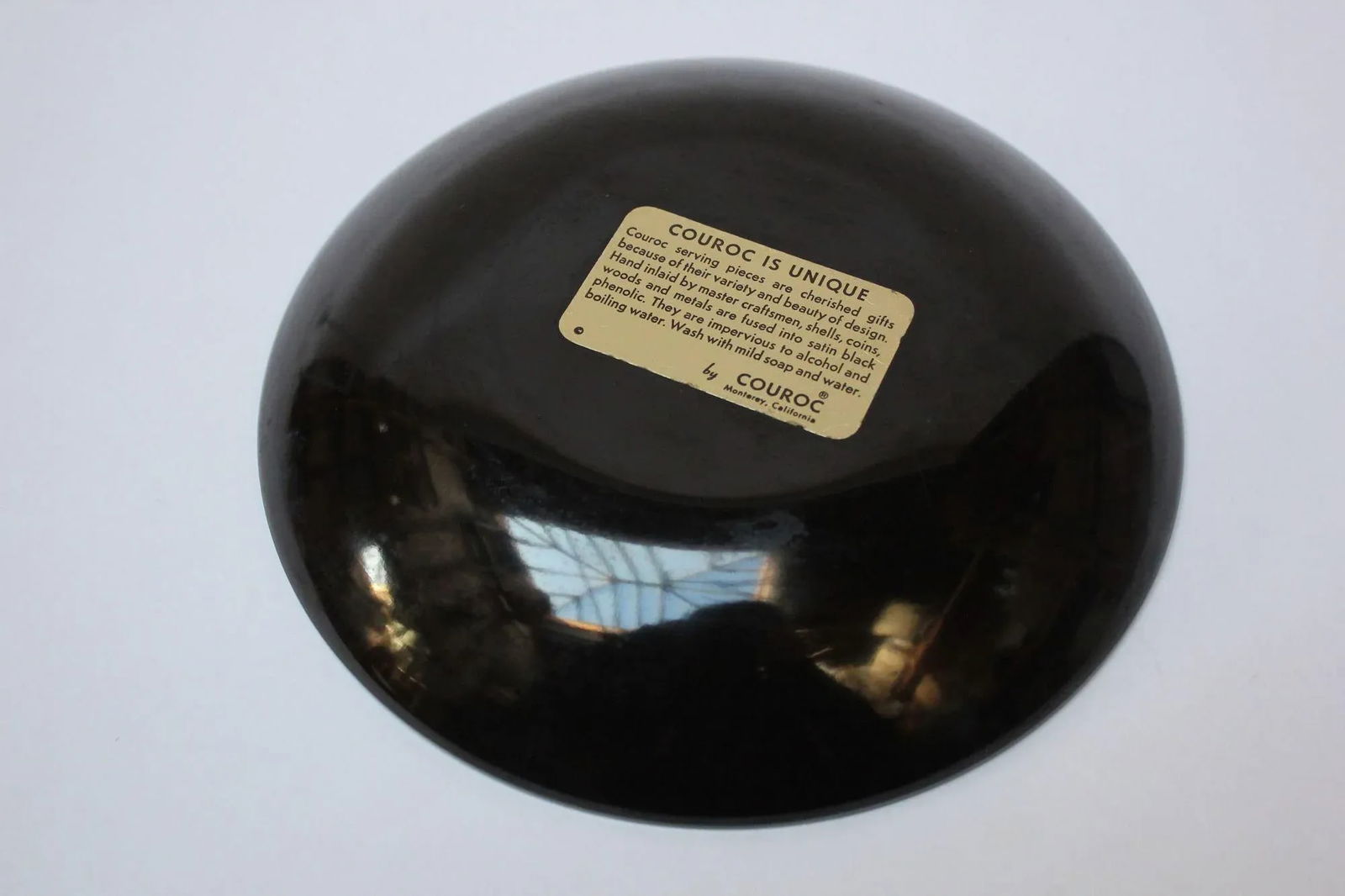 Mid-Century Black Resin Inlaid "Coin" Bowl by Couroc - 3
