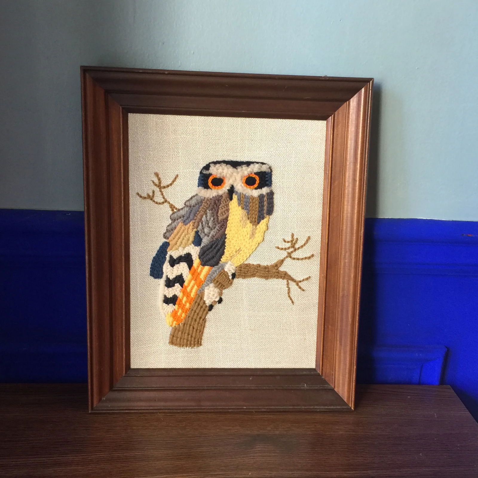 Vintage Hand Made Yarn Owl Artwork - 2