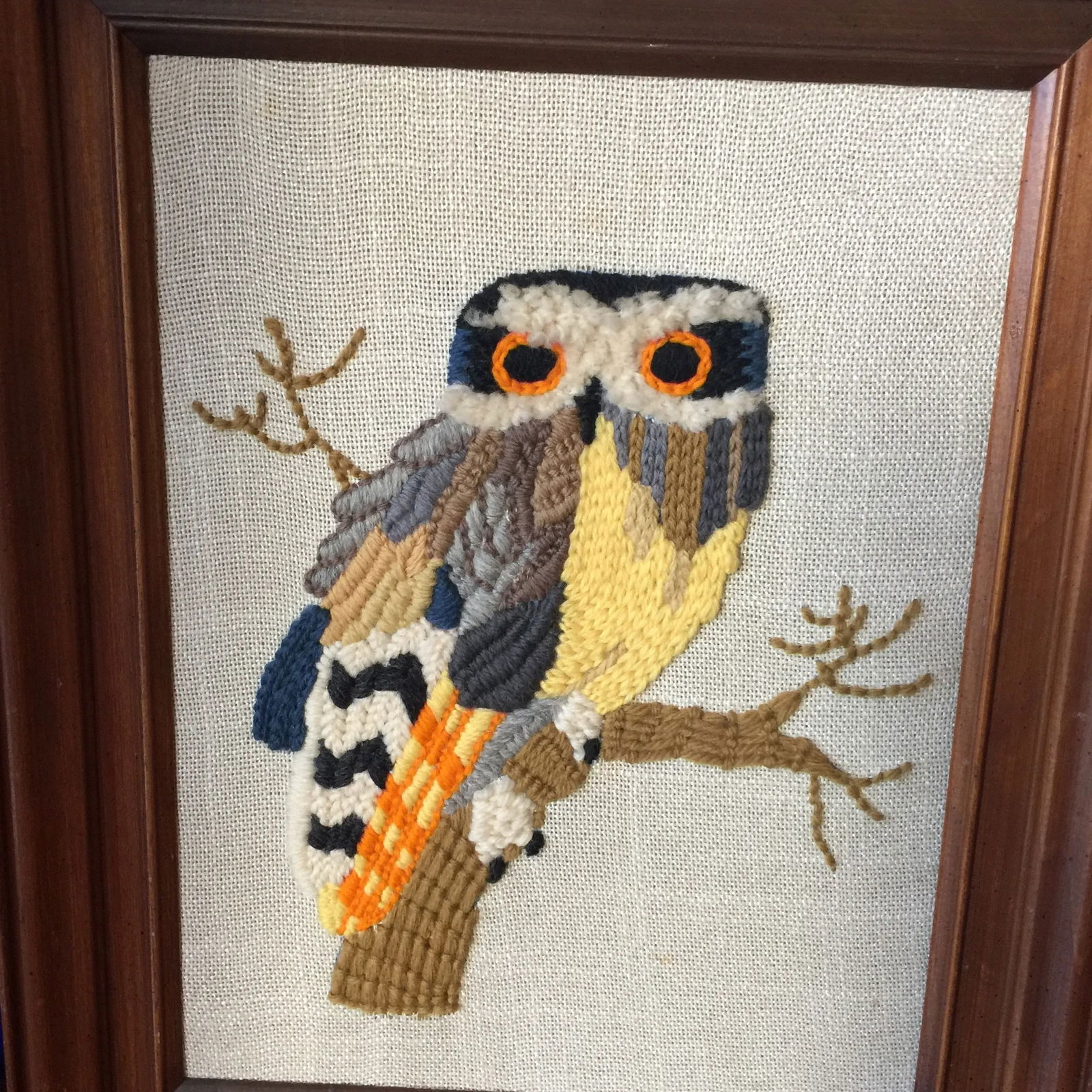 Vintage Hand Made Yarn Owl Artwork - 3