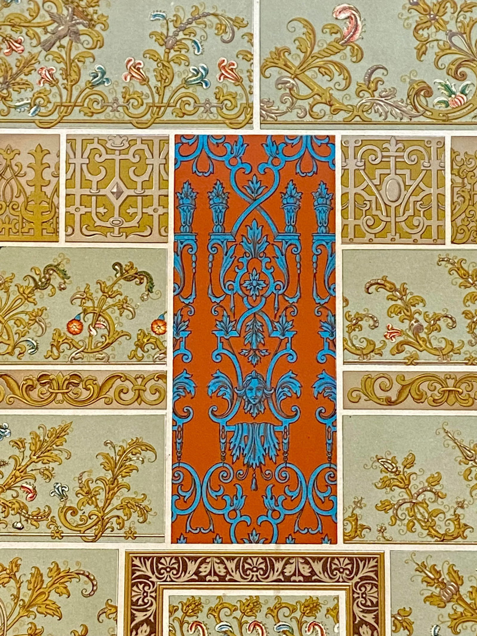 1870 French Decorator Ornament Print, XVII Siecle, Auguste Racinet - 3