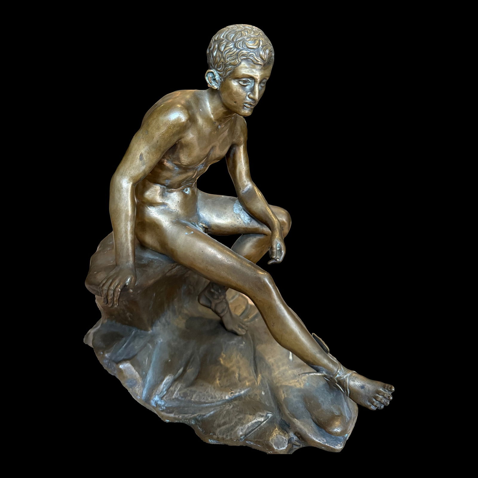Bronze Sculpture Titled Seated Hermes or Mercury at Rest After Ferdinand Barbedienne. Not Signed. - 4