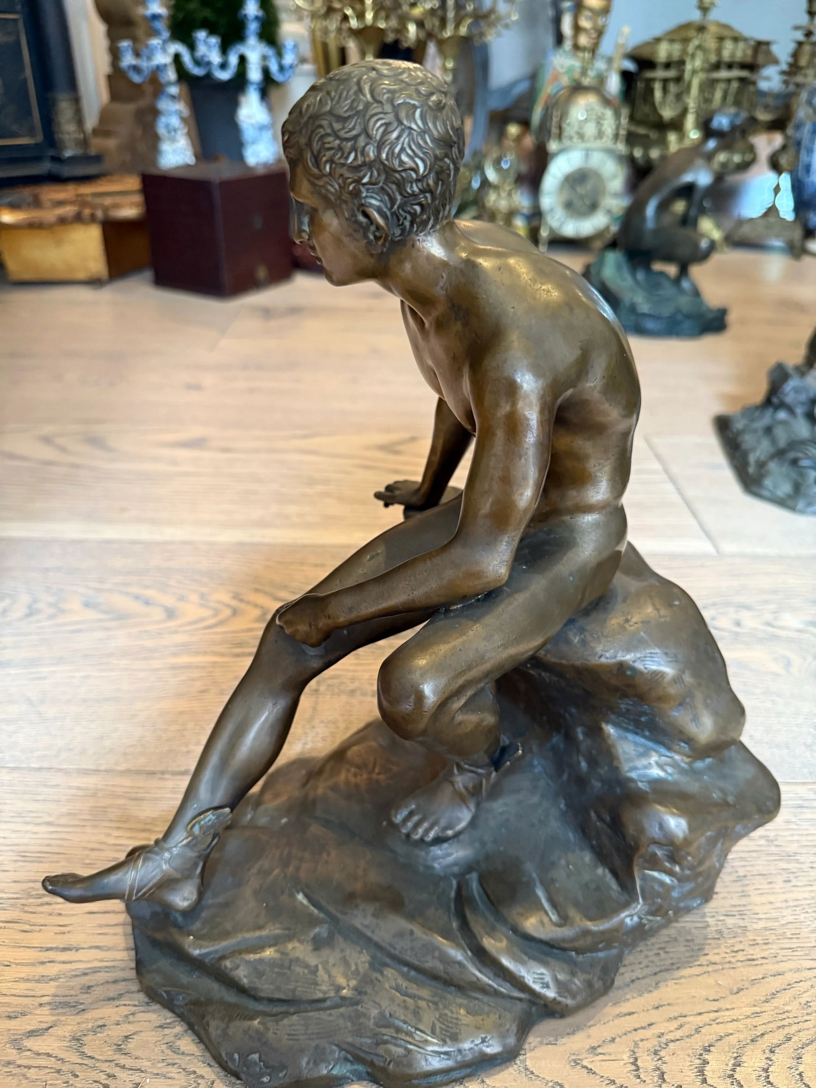 Bronze Sculpture Titled Seated Hermes or Mercury at Rest After Ferdinand Barbedienne. Not Signed. - 5
