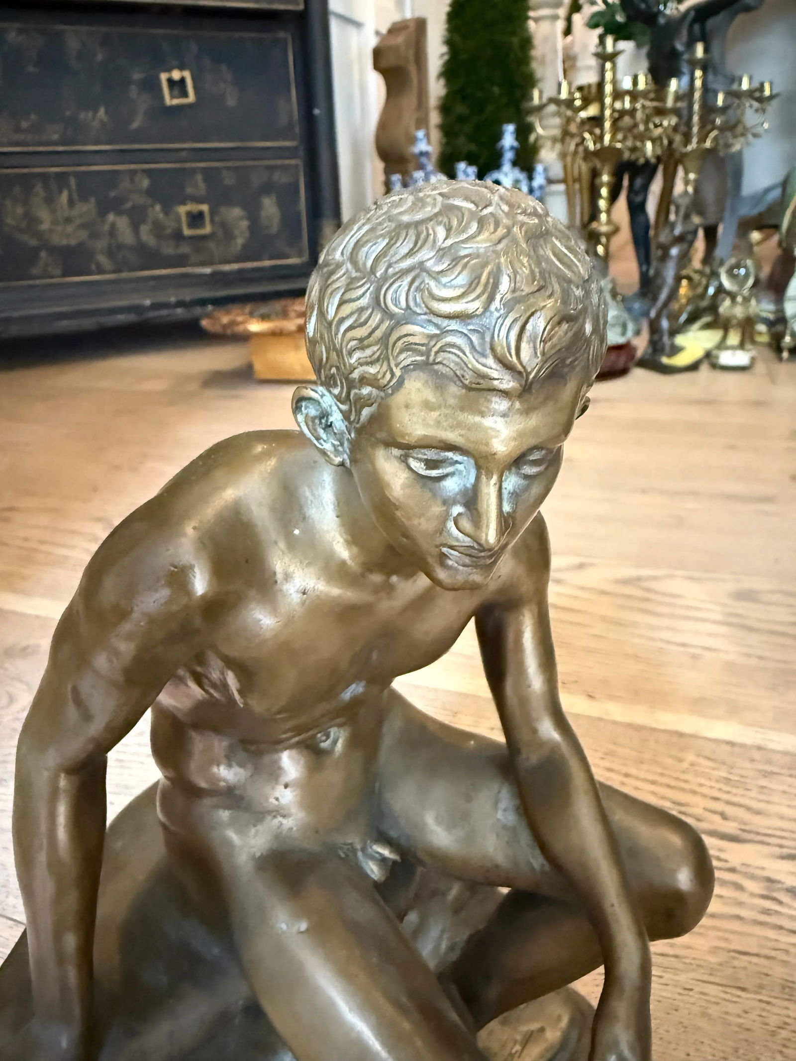 Bronze Sculpture Titled Seated Hermes or Mercury at Rest After Ferdinand Barbedienne. Not Signed. - 7