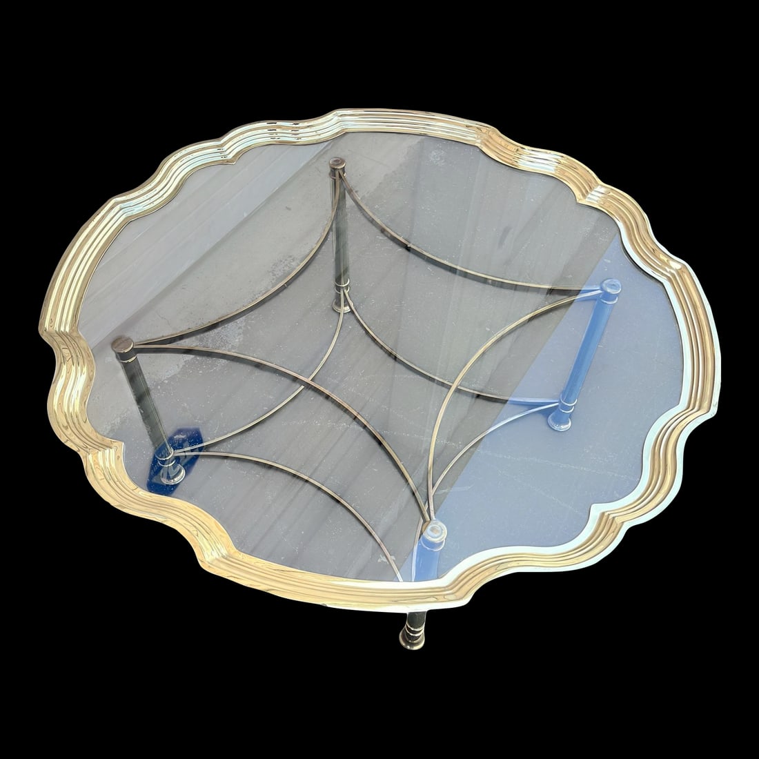 1970s Vintage Brass Scalloped Glass Coffee Table / Italy - 2