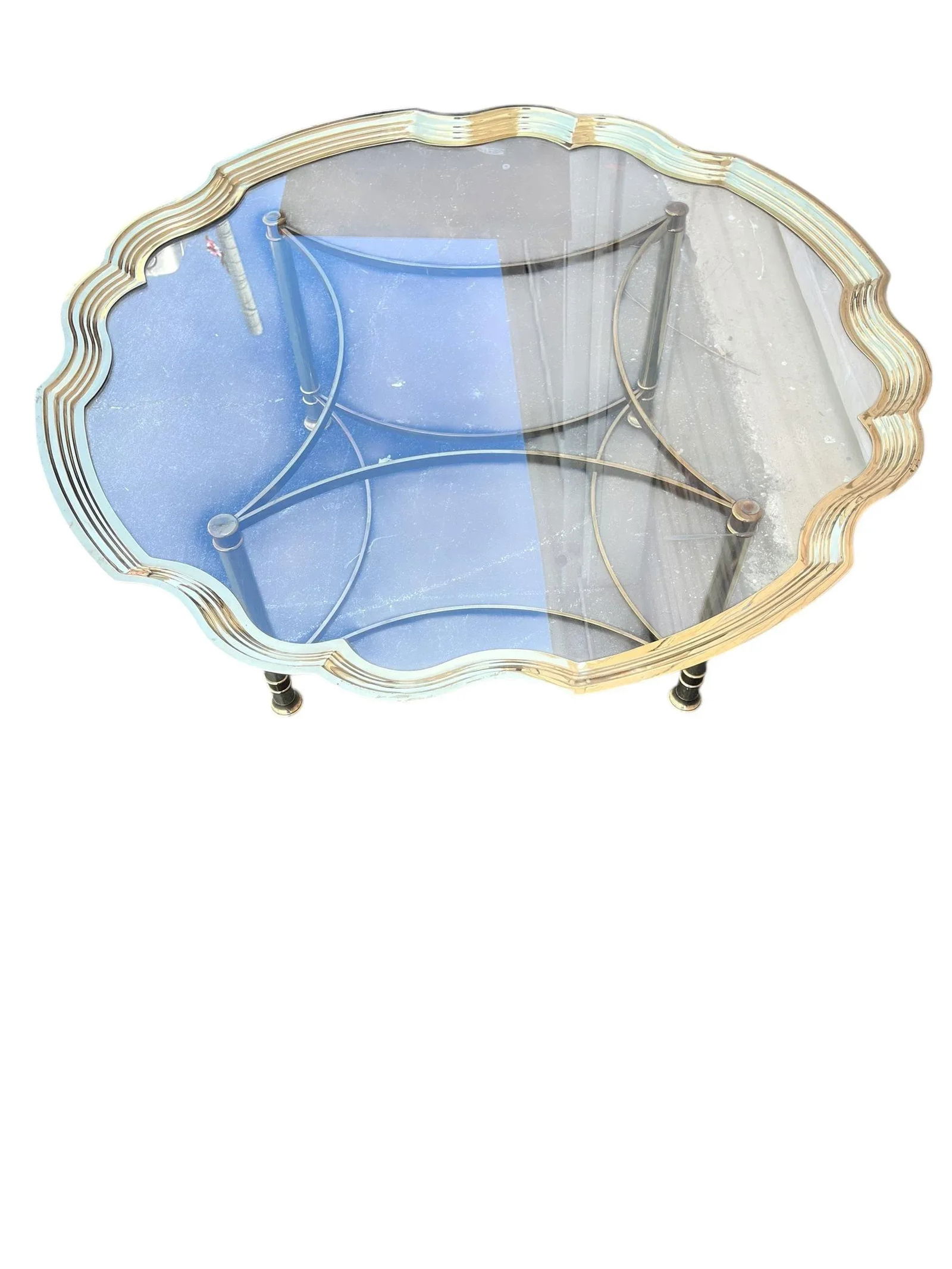 1970s Vintage Brass Scalloped Glass Coffee Table / Italy - 5