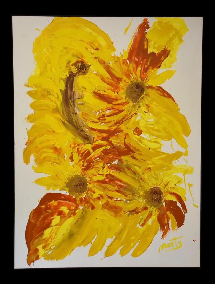 Abstract Yellow Painting Signed "Marty - 9