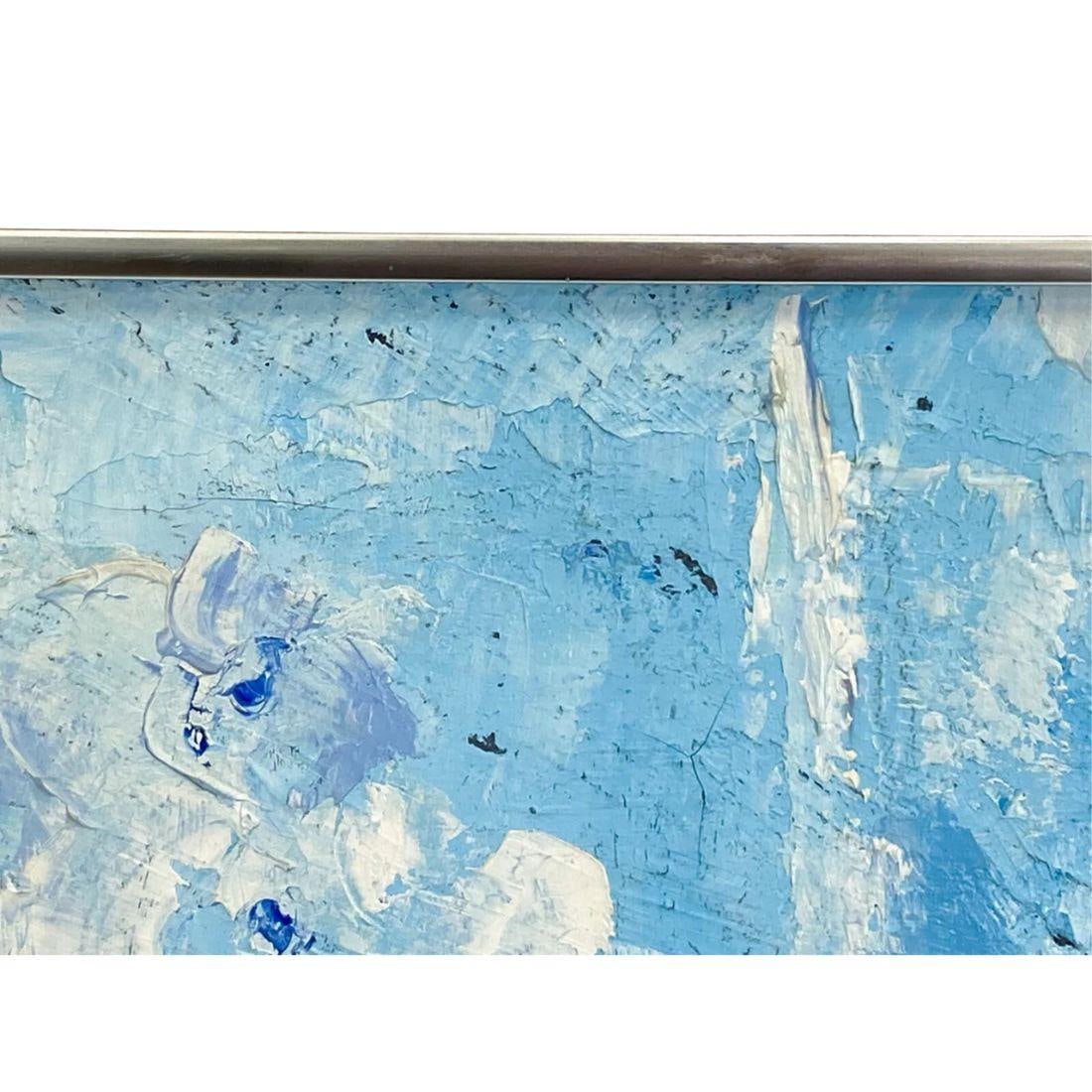 Blue and White Floral Signed Painting - 2