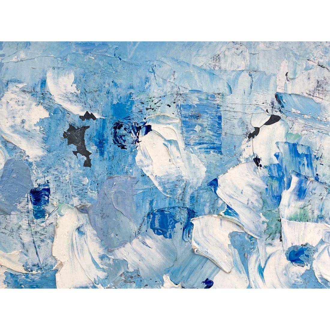 Blue and White Floral Signed Painting - 3