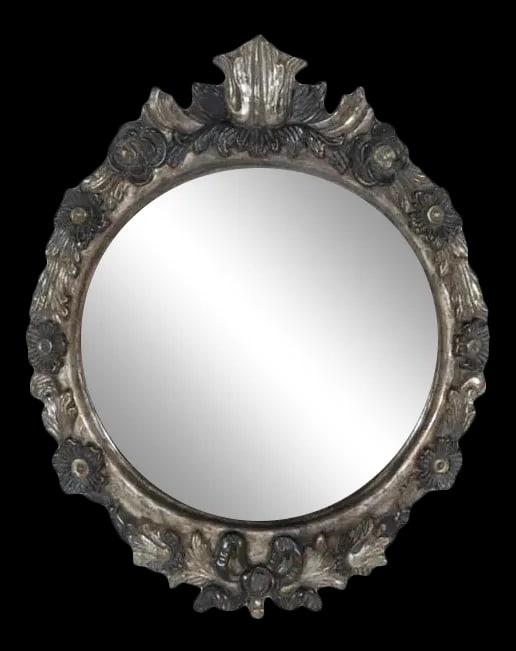 1990s Vintage Italian Oval Shaped Wood Carved Mirror - 10