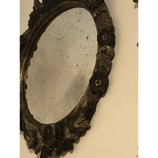 1990s Vintage Italian Oval Shaped Wood Carved Mirror - 2
