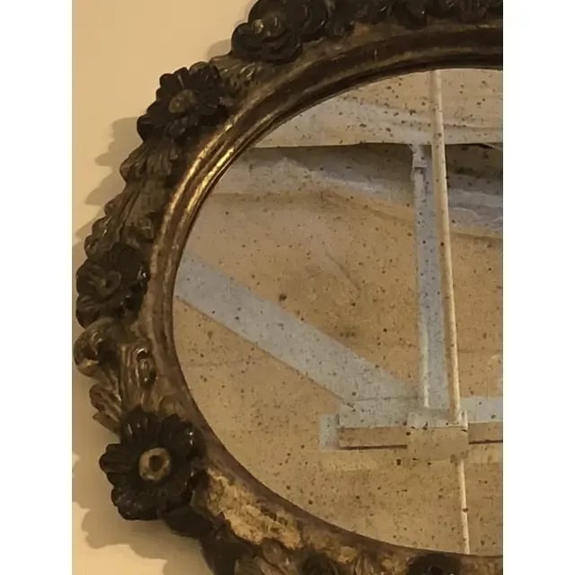 1990s Vintage Italian Oval Shaped Wood Carved Mirror - 6