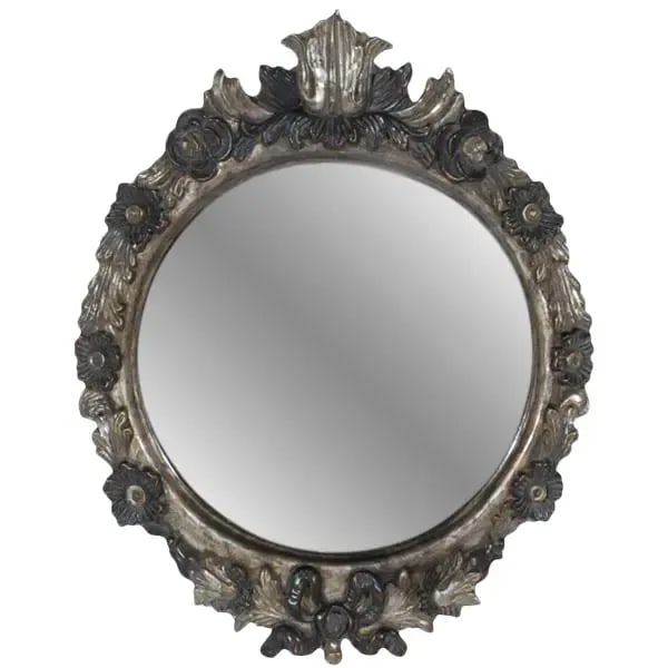 1990s Vintage Italian Oval Shaped Wood Carved Mirror - 9