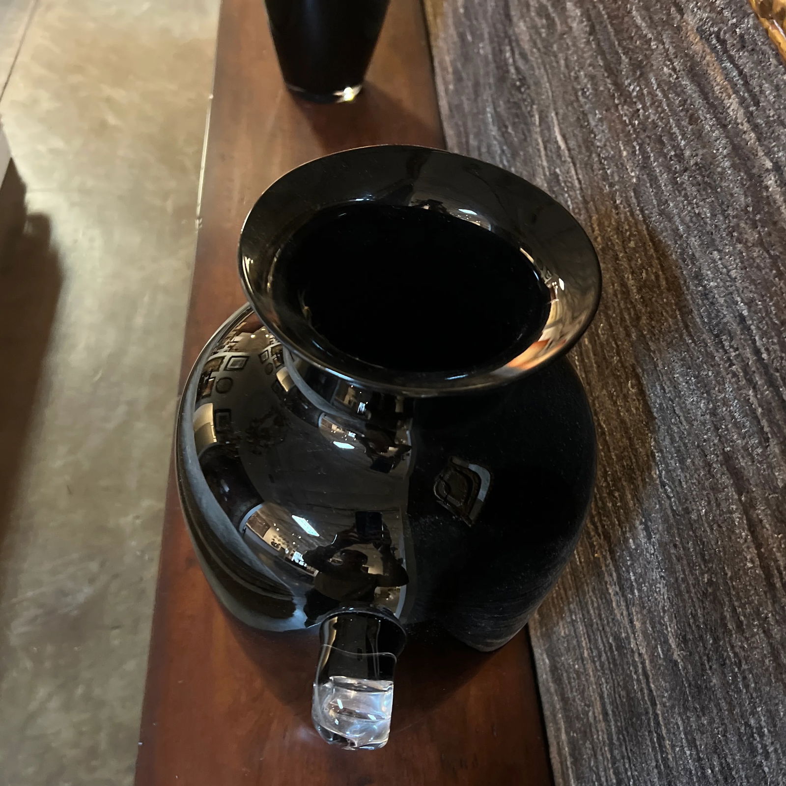 Vintage Hand-Blown Glass Vase in Ebony With Clear Handles- a Pair - 10