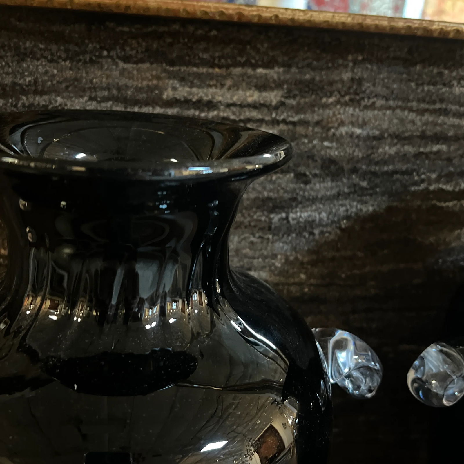 Vintage Hand-Blown Glass Vase in Ebony With Clear Handles- a Pair - 5