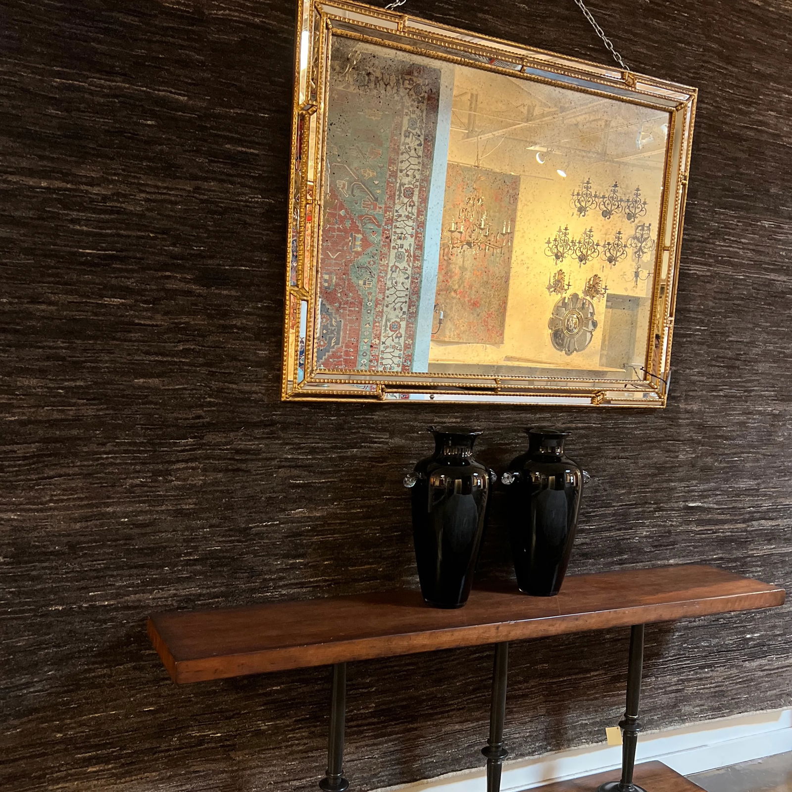 Vintage Hand-Blown Glass Vase in Ebony With Clear Handles- a Pair - 8