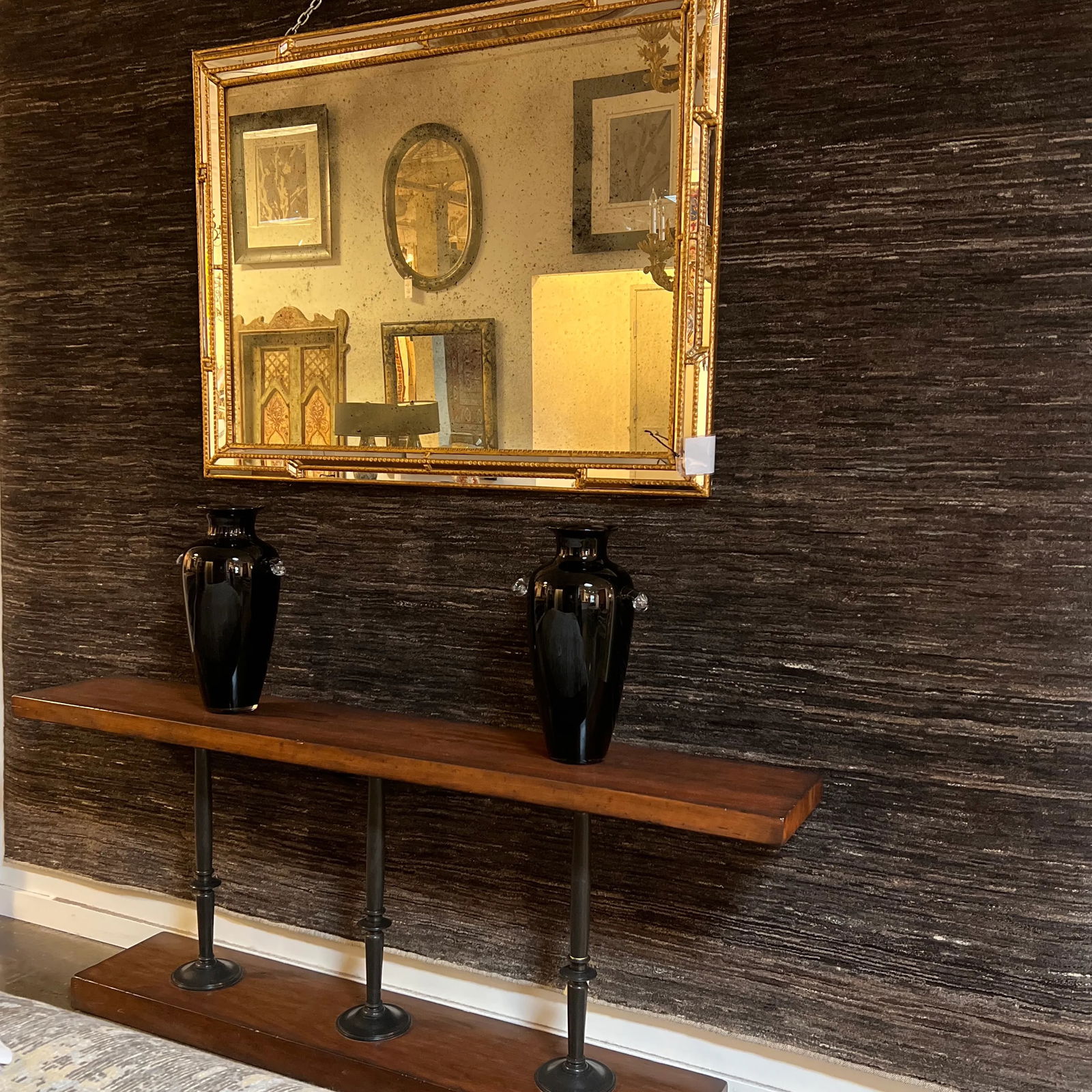 Vintage Hand-Blown Glass Vase in Ebony With Clear Handles- a Pair - 9