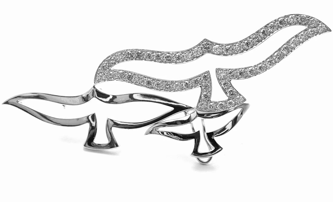 Rare! Authentic Cartier Bird 18k White Gold Diamond Pendant Pin Brooch: Rare! Authentic Cartier Bird 18k White Gold Diamond Pendant Pin Brooch About This Piece: Metal: 18k White Gold Measurements: 2 3/4" x 1" Weight: 13.1 grams Stones: 60 round brilliant cut diamonds VVS1