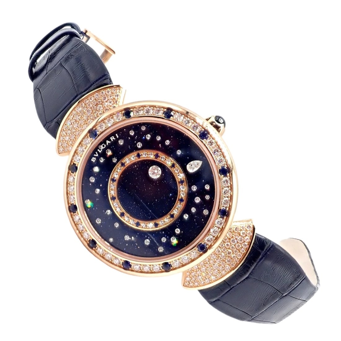 Bulgari 18k Rose Gold Diamond Sapphire Divas Dream Automatic Roman Night Watch: Bulgari 18k Rose Gold Diamond Sapphire Divas Dream Automatic Roman Night Watch About This Piece: Inspired by the magic of a Roman night, the Divas’ Dream watch captures the essence of the city's