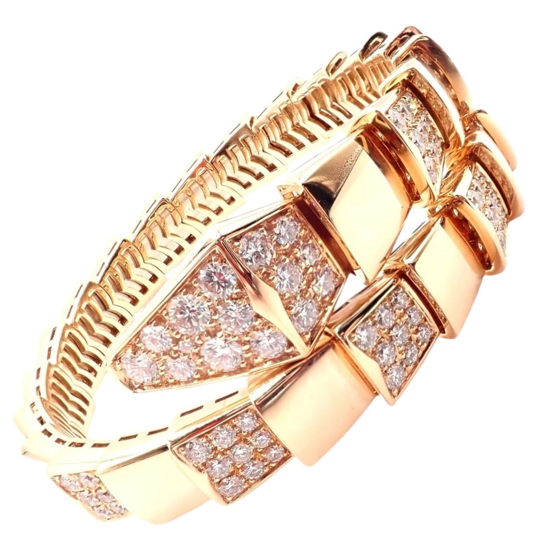Authentic! Bulgari Bvlgari Serpenti Viper 18k Rose Gold Diamond Bangle Bracelet (1 of 12)