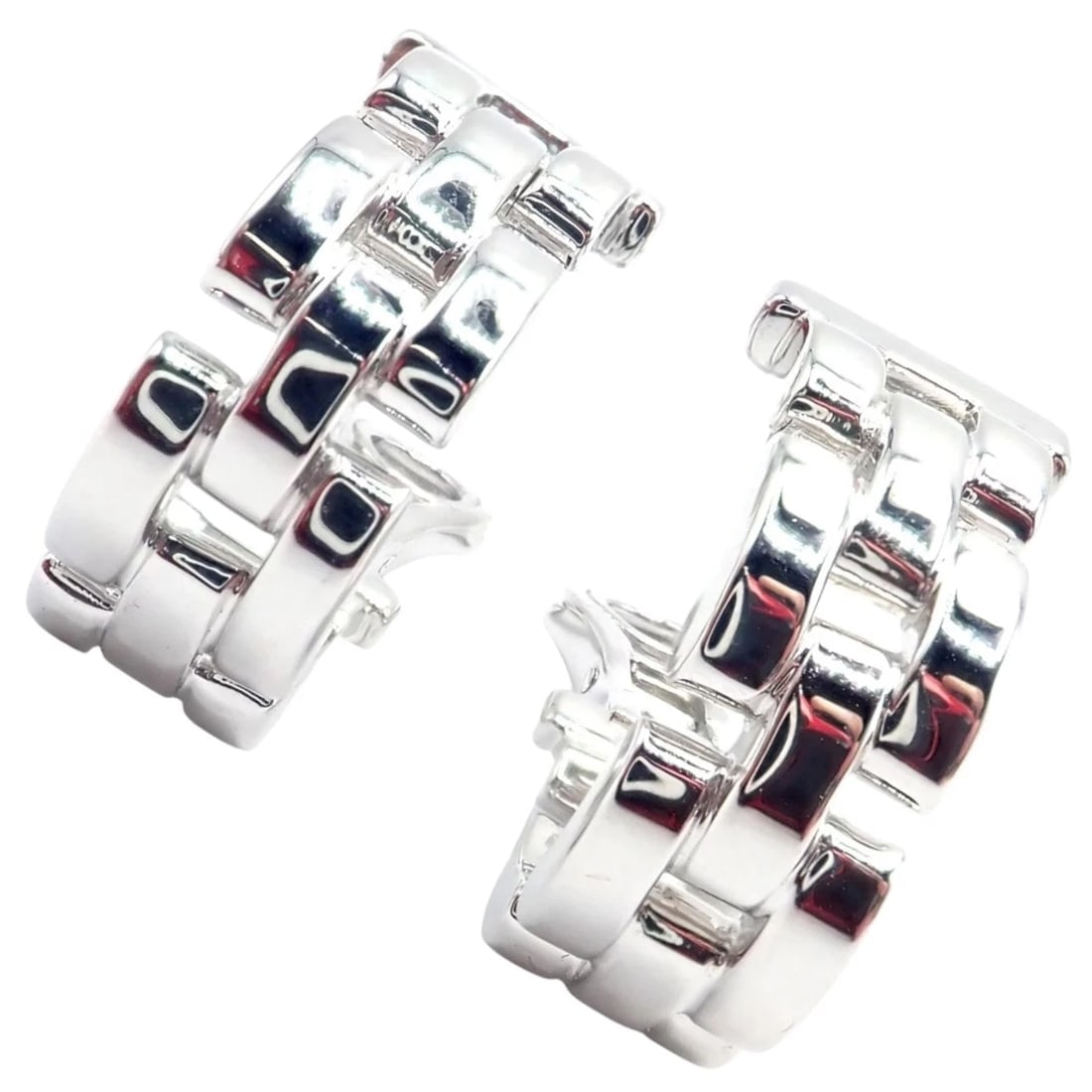 Authentic! Cartier Maillon Panthere 18K White Gold Three Row Link Hoop Earrings: Authentic! Cartier Maillon Panthere 18K White Gold Three Row Link Hoop Earrings About This Piece: The Cartier Maillon Panthère earrings showcase iconic elegance in 18K white gold. Featuring three