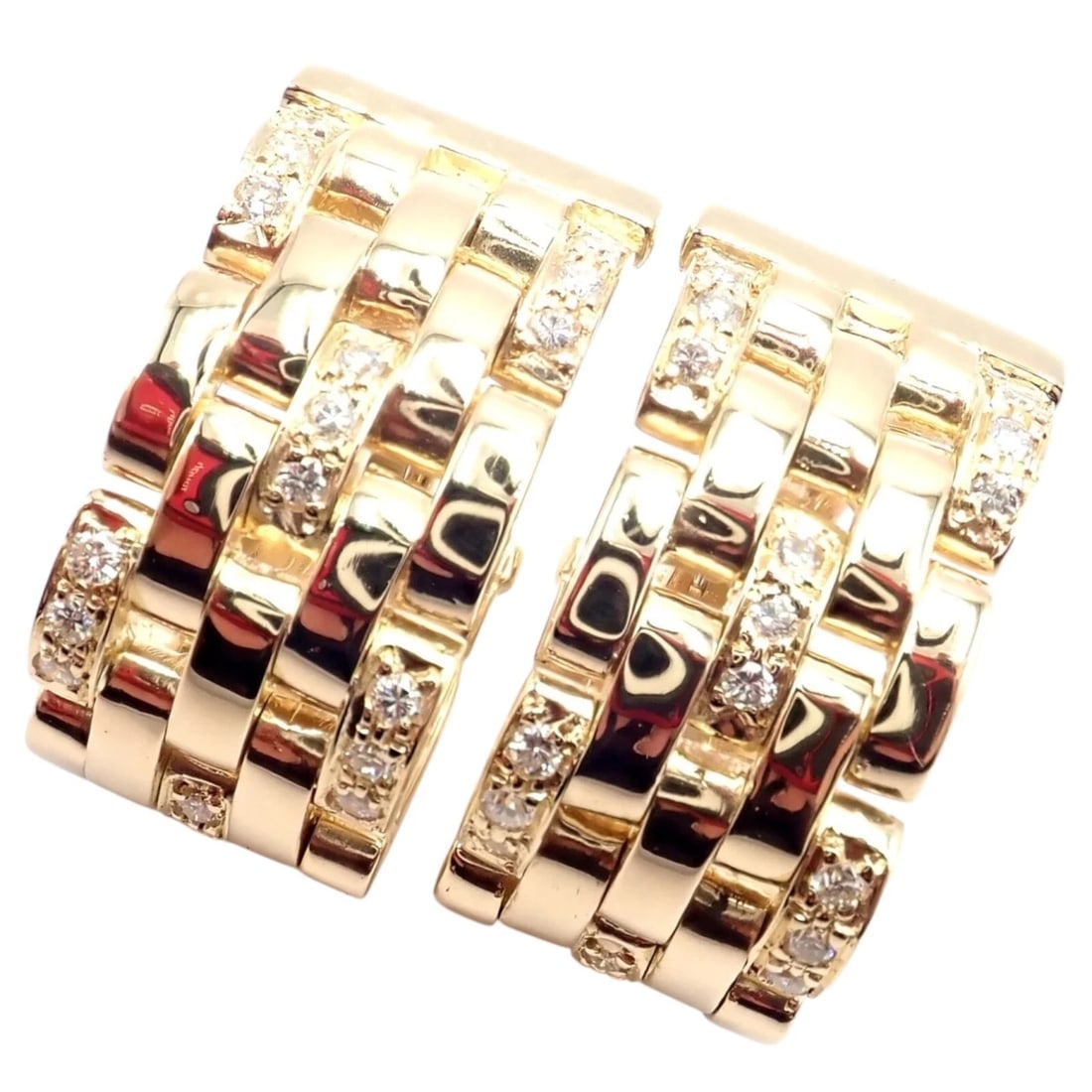Authentic Cartier Maillon Panthere 18K Gold Diamond Five Row Link Gold Earrings: Authentic Cartier Maillon Panthere 18K Gold Diamond Five Row Link Gold Earrings About This Piece: The Cartier Maillon Panthère earrings showcase iconic elegance in 18K yellow gold. Featuring five