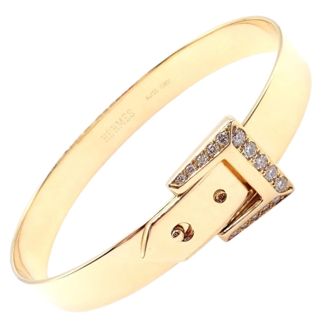 Authentic! Hermes 18k Yellow Gold Diamond Buckle Bangle Bracelet (1 of 9)