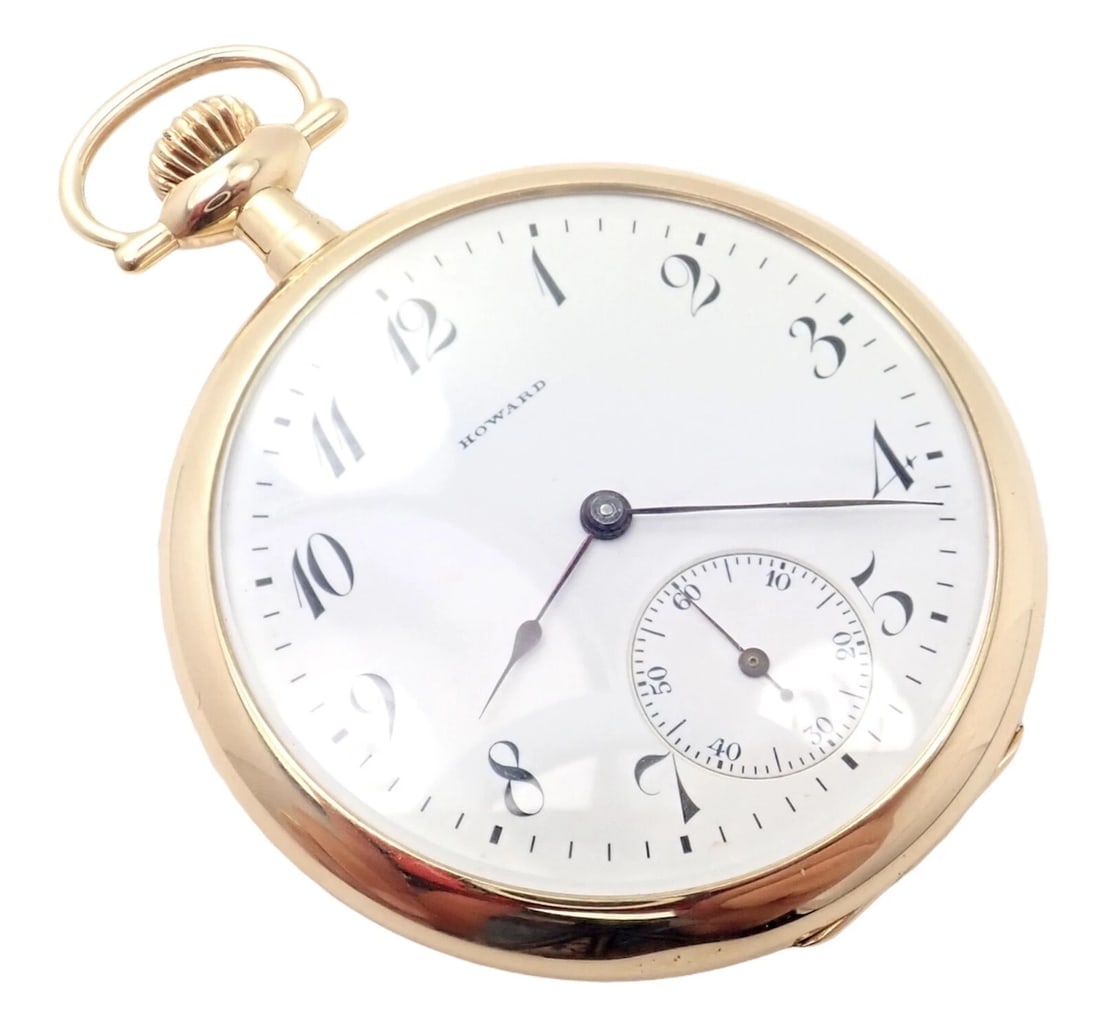 Vintage Howard 14k Yellow Gold 46mm 17j Pocket Watch c. 1920: Vintage Howard 14k Yellow Gold 46mm 17j Pocket Watch c. 1920 About This Piece: Works great, fully functional. More information here: https://pocketwatchdatabase.com/search/result/e.-howard-watch-co.-k