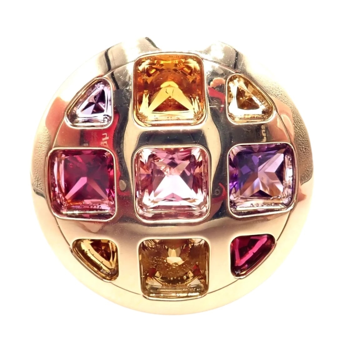 Authentic! Cartier Pasha 18k Yellow Gold Amethyst Citrine Garnet Tourmaline Ring: Authentic! Cartier Pasha 18k Yellow Gold Amethyst Citrine Garnet Tourmaline Ring About This Piece: The Authentic Cartier Pasha Ring in 18k yellow gold is a stunning display of craftsmanship and luxury