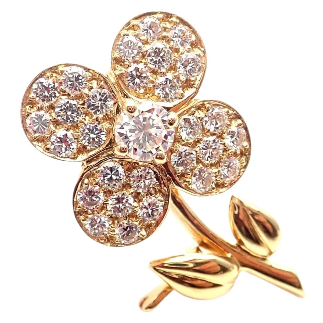 Rare! Authentic Van Cleef & Arpels Diamond 18k Yellow Gold Flower Pin Brooch: Rare! Authentic Van Cleef & Arpels Diamond 18k Yellow Gold Flower Pin Brooch About This Piece: The Authentic Van Cleef & Arpels Diamond 18k Yellow Gold Flower Pin Brooch is a stunning floral design cr