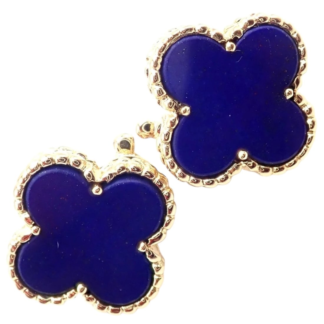 Van Cleef & Arpels 18k Yellow Gold Vintage Alhambra Blue Lapis Earrings Paper (1 of 12)