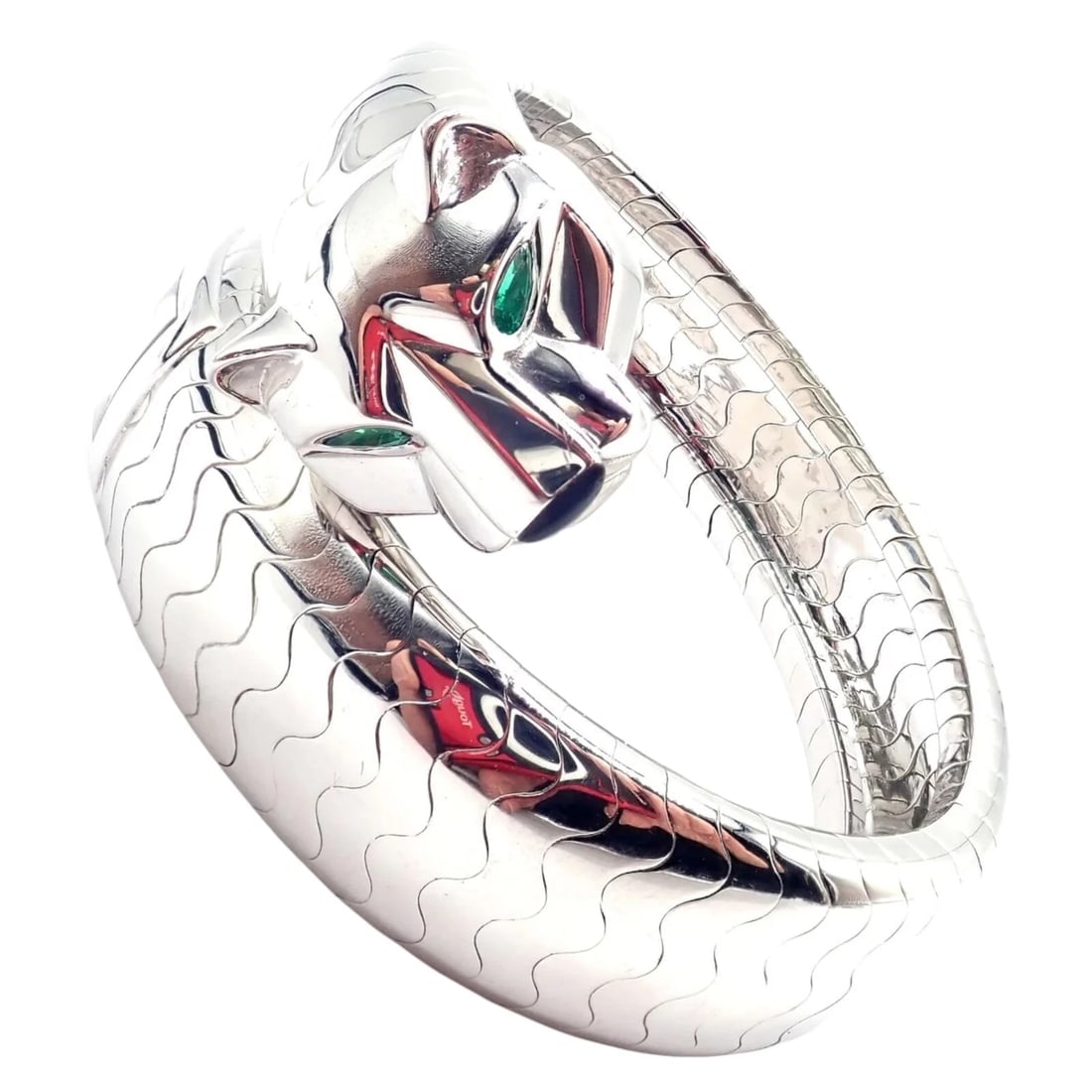 Cartier Panther Panthere 18k White Gold Lakarda Bangle Bracelet Watch Paper: Cartier Panther Panthere 18k White Gold Lakarda Bangle Bracelet Watch Paper About This Piece: The Cartier Panther Panthere bangle watch is a luxurious piece, crafted in 18k white gold. This watch feat