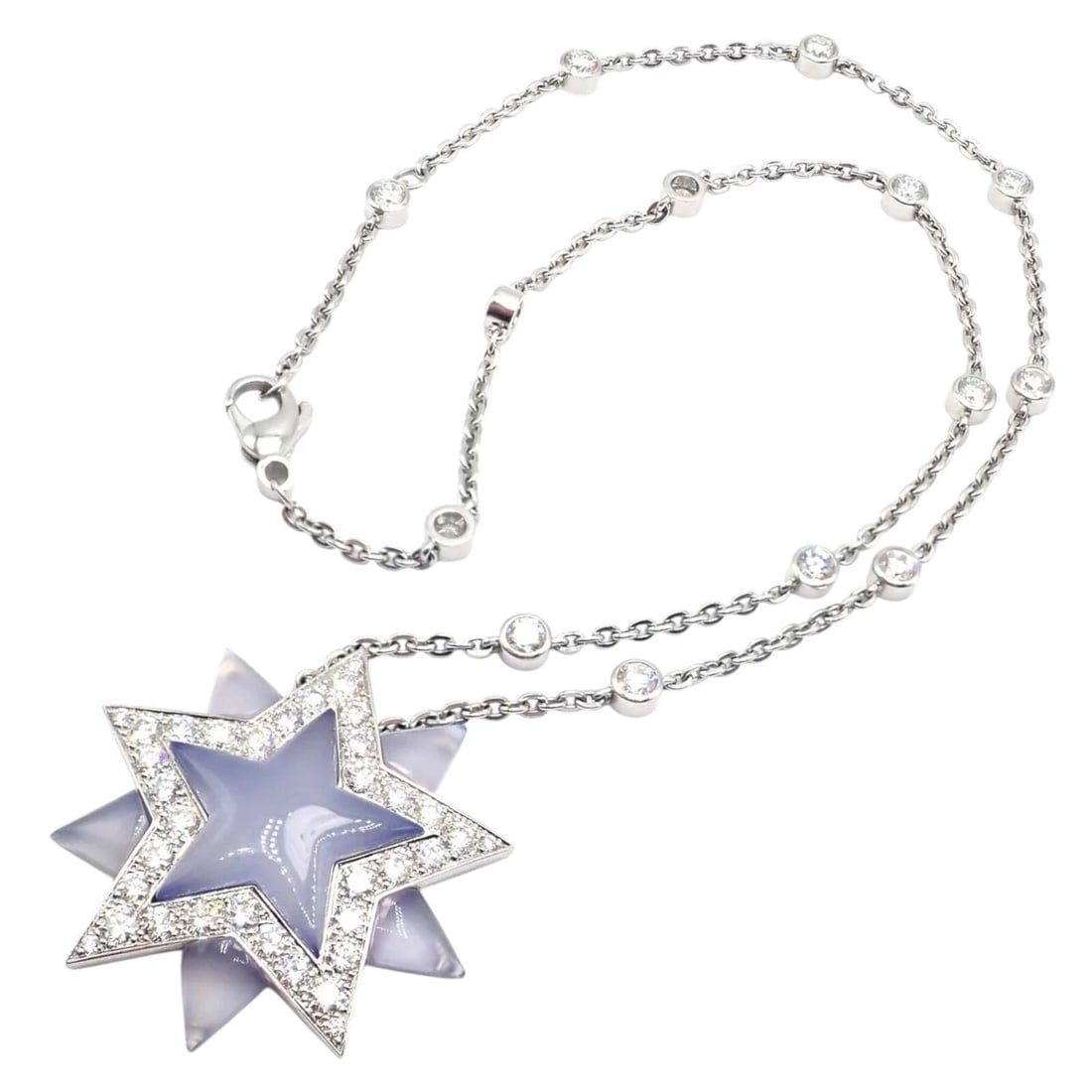 Authentic! Tiffany & Co Platinum Diamond Blue Chalcedony Star Pendant Necklace: Authentic! Tiffany & Co Platinum Diamond Blue Chalcedony Star Pendant Necklace About This Piece: An exquisite testament to Tiffany & Co’s revered artistry, this platinum diamond and blue chalced